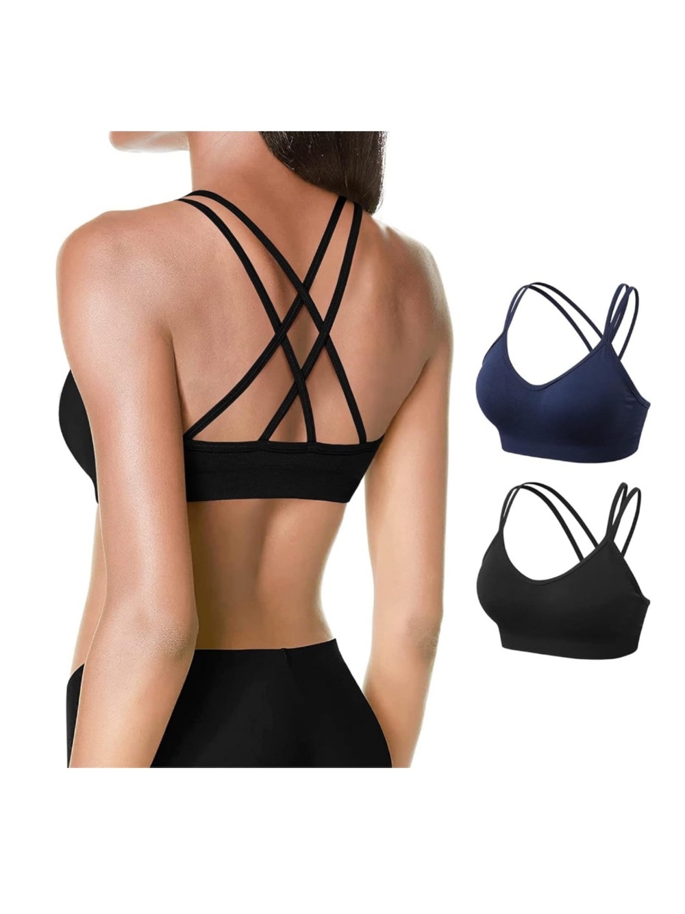 Womens Crossover Strap Comfort Bralette 2 Pack Size Large (No padding) Navy&Blak
